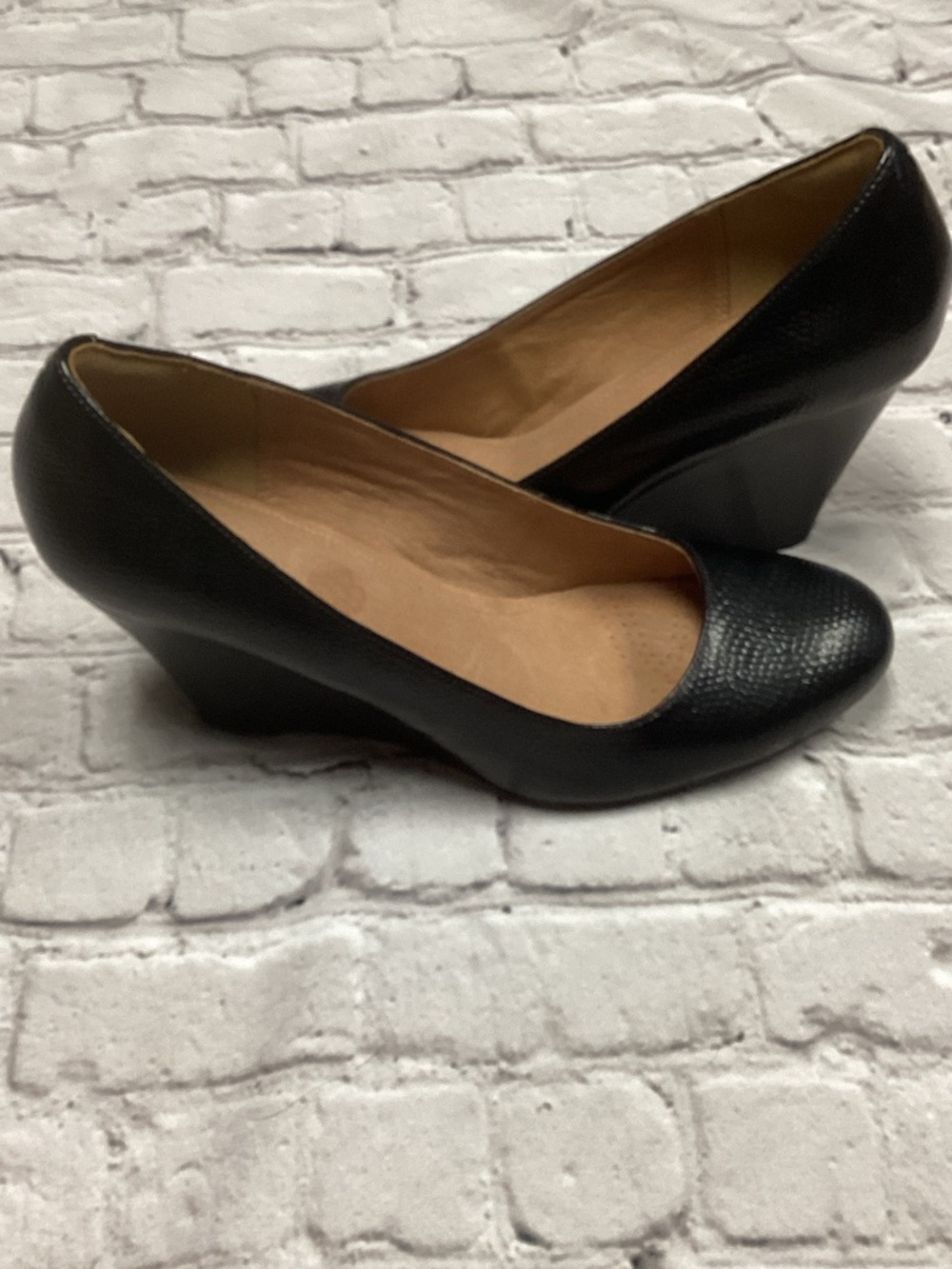 Clarks Elsa Purity Glossy Black Wedges